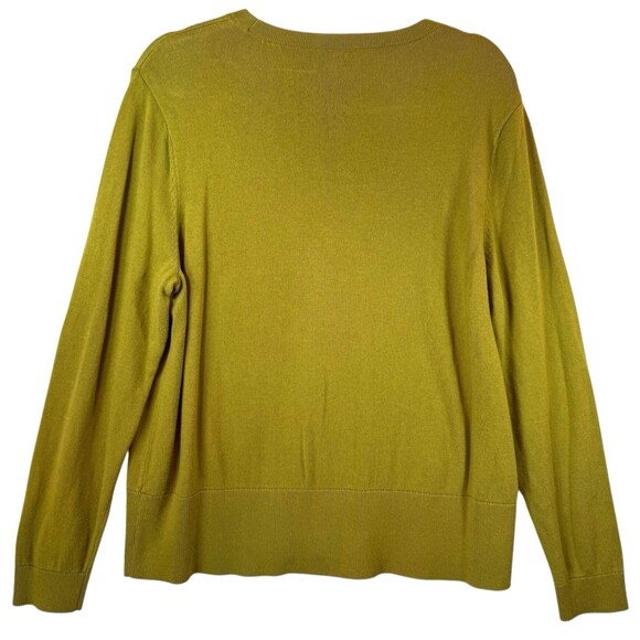 J Jill Sweater Womens L Pea Green Button Split Hem Crew Neck Office Career - Picture 2 of 9